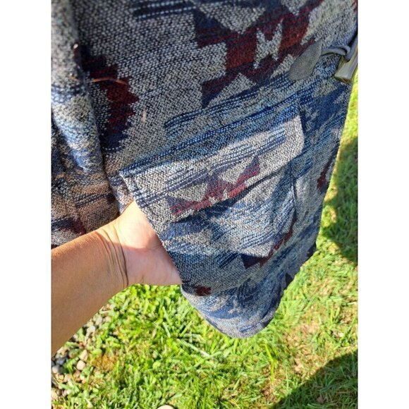 Vintage Billabong Women's Medium Coat Navajo Pattern Hooded Wool Blend Toggle Co - Picture 6 of 11